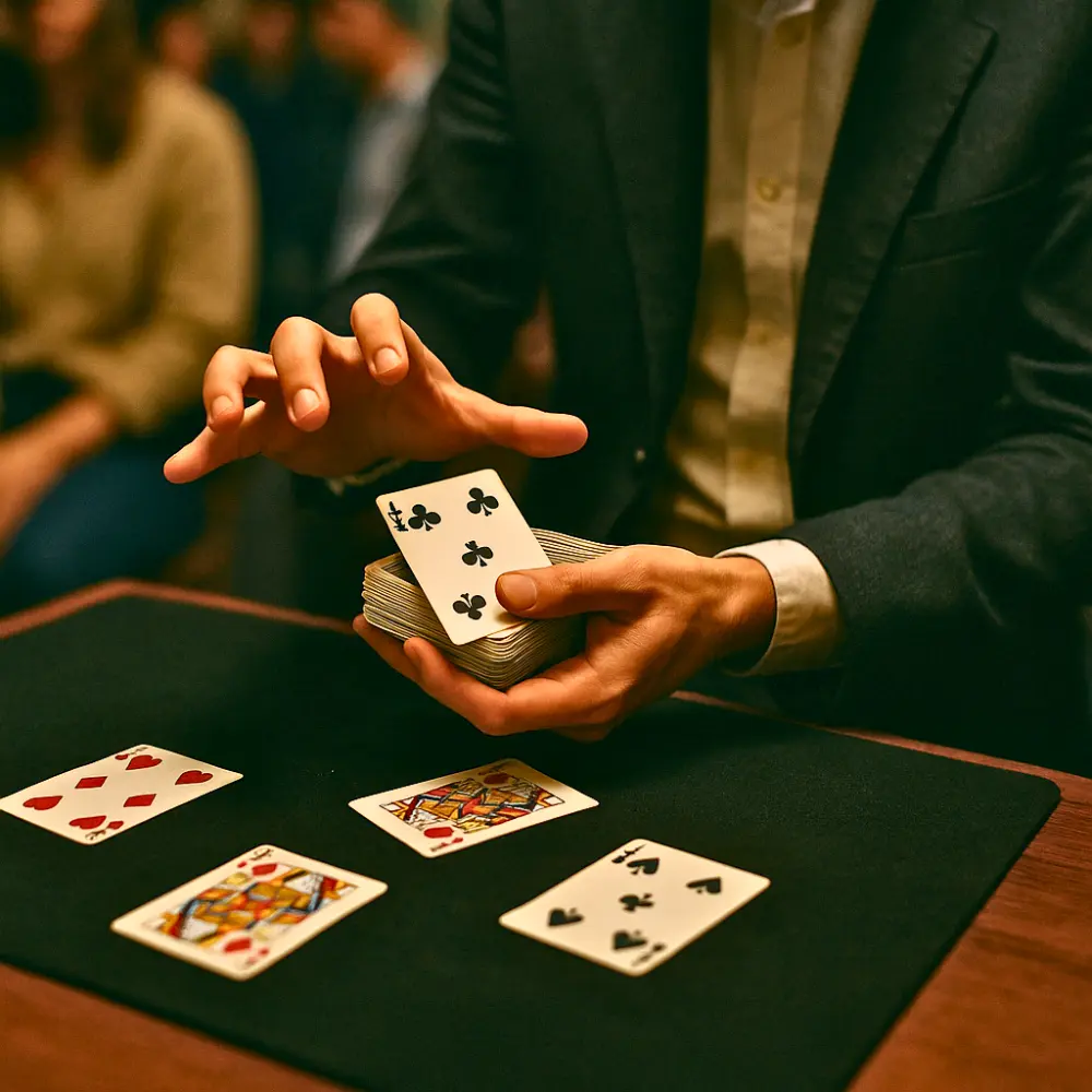 Un plan serré sur des mains manipulant des cartes à jouer